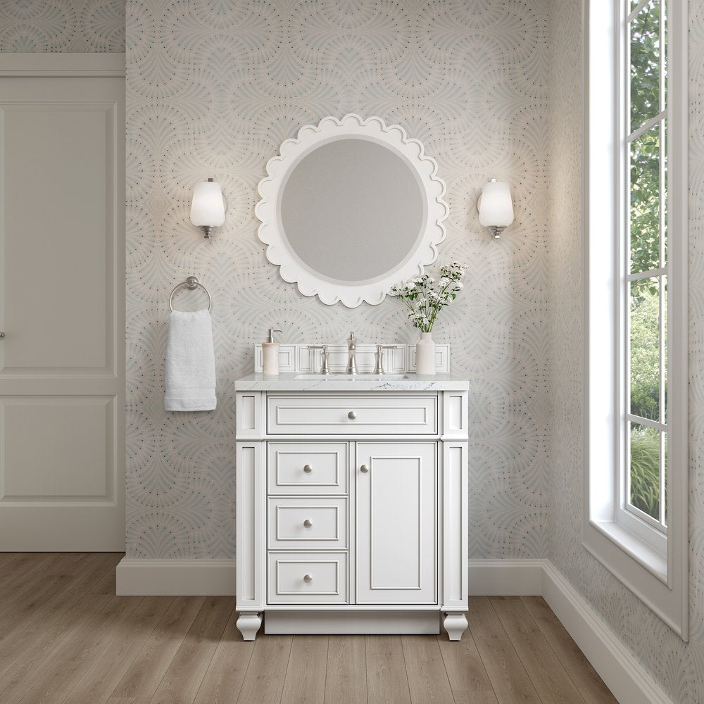 James Martin - Bristol 30" Single Vanity, Bright White w/ 3 CM Ethereal Noctis Silestone Top - 157-V30-BW-3ENC view 2