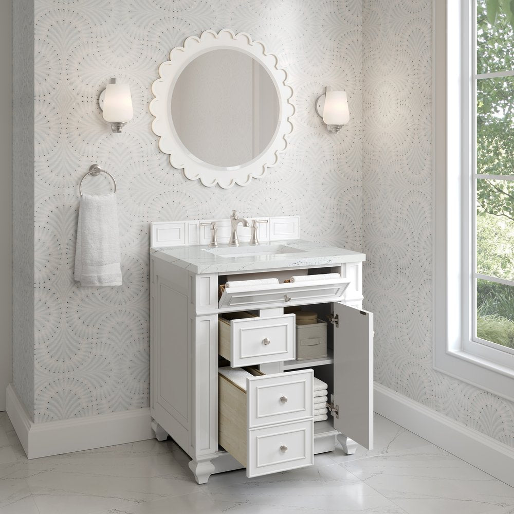 James Martin - Bristol 30" Single Vanity, Bright White w/ 3 CM Ethereal Noctis Silestone Top - 157-V30-BW-3ENC view 4