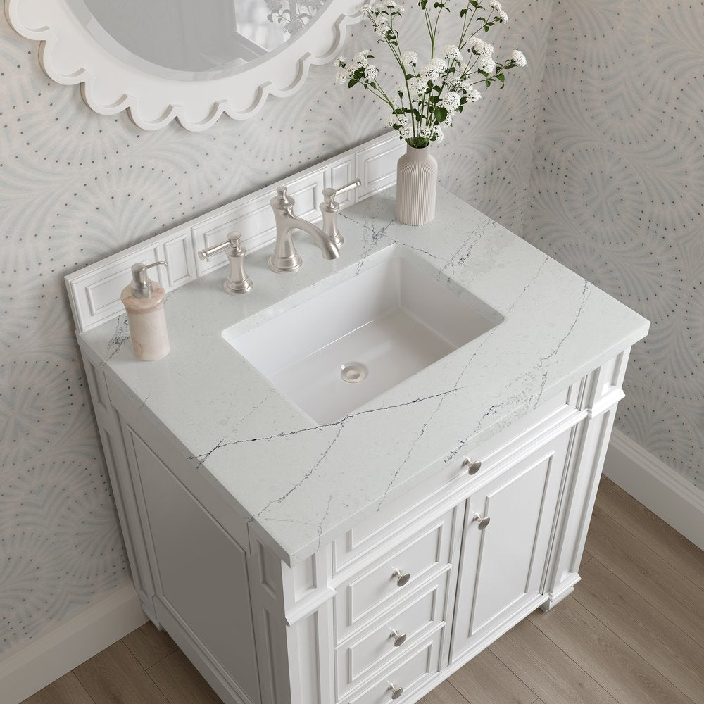 James Martin - Bristol 30" Single Vanity, Bright White w/ 3 CM Ethereal Noctis Silestone Top - 157-V30-BW-3ENC view 5
