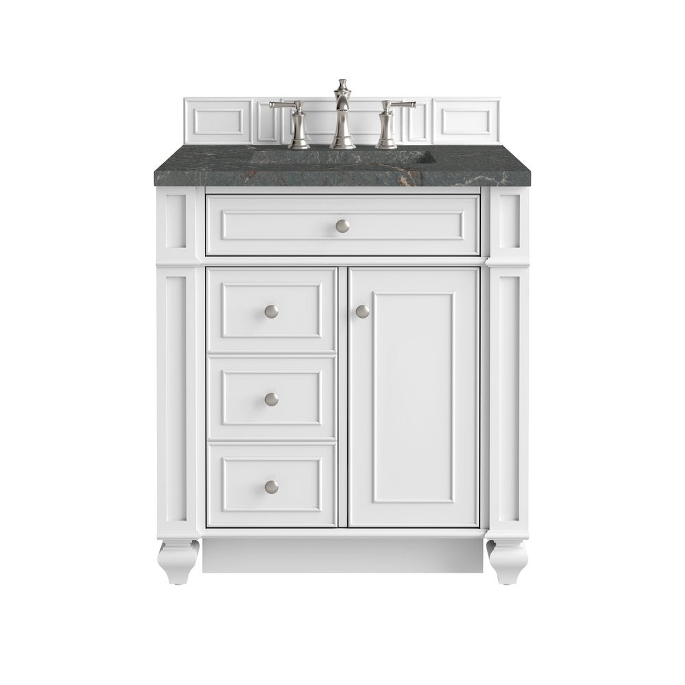 James Martin - Bristol 30" Single Vanity, Bright White w/ 3 CM Parisien Bleu Silestone Top - 157-V30-BW-3PBL view 1