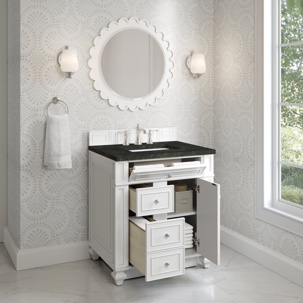 James Martin - Bristol 30" Single Vanity, Bright White, w/ 3 CM Phantome Eclos Top - 157-V30-BW-3PHT view 4