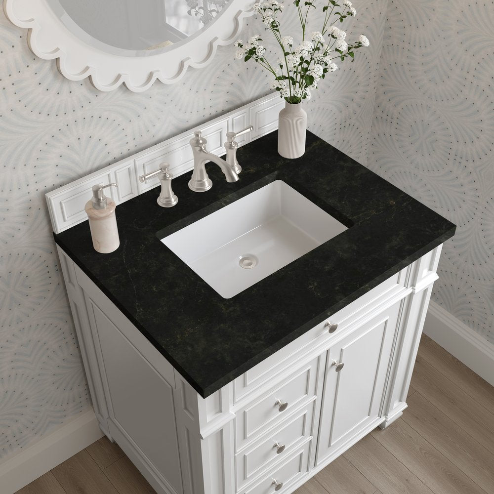 James Martin - Bristol 30" Single Vanity, Bright White, w/ 3 CM Phantome Eclos Top - 157-V30-BW-3PHT view 5
