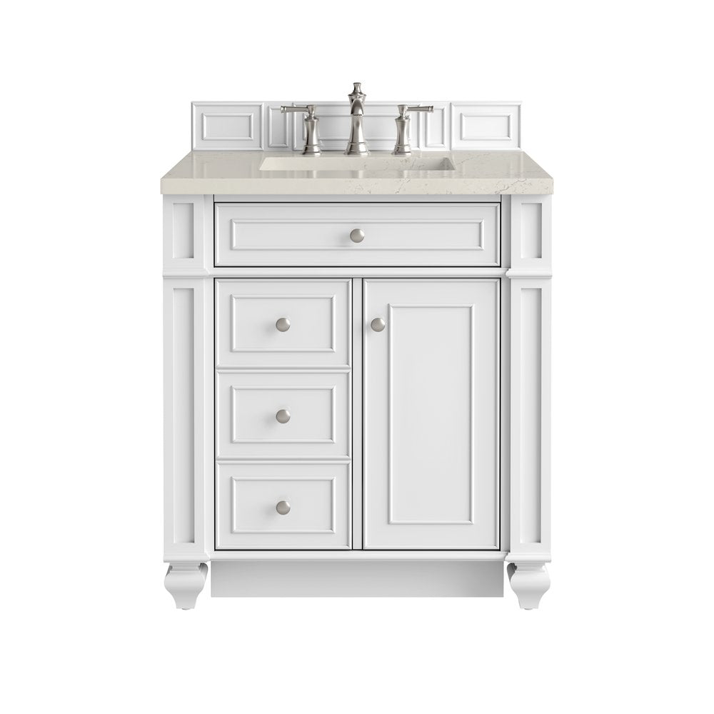 James Martin - Bristol 30" Single Vanity, Bright White, w/ 3 CM Siberian Silestone Top - 157-V30-BW-3SFR view 1