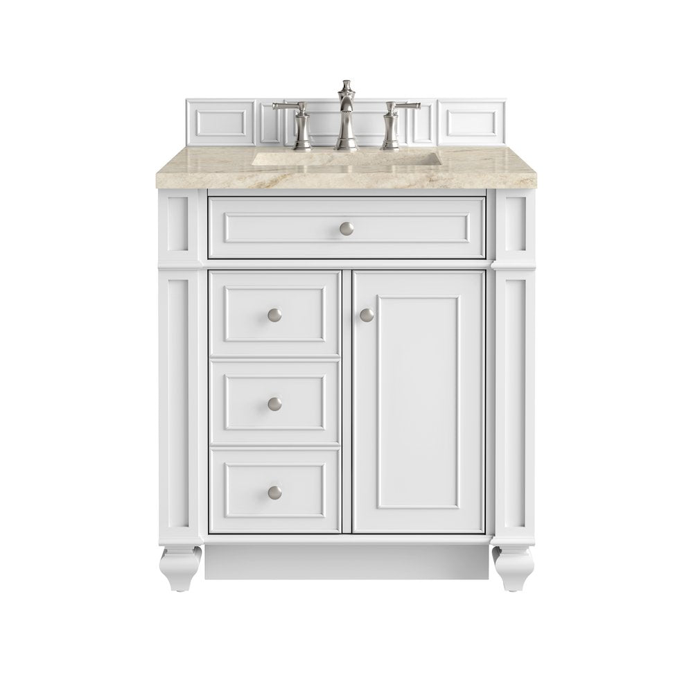 James Martin - Bristol 30" Single Vanity, Bright White, w/ 3 CM Tajnar Eclos Top - 157-V30-BW-3TJR view 1