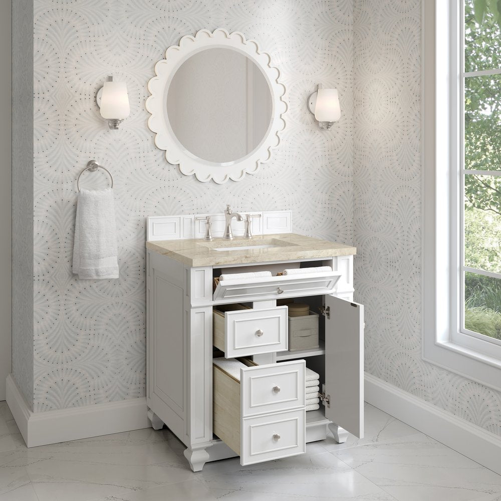 James Martin - Bristol 30" Single Vanity, Bright White, w/ 3 CM Tajnar Eclos Top - 157-V30-BW-3TJR view 4
