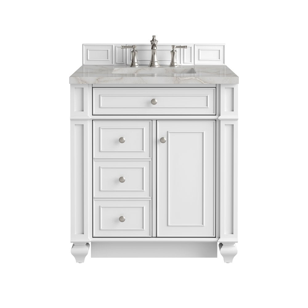 James Martin - Bristol 30" Single Vanity, Bright White w/ 3 CM Victorian Silver Silestone Top - 157-V30-BW-3VSL view 1