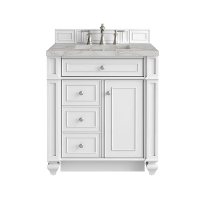 James Martin - Bristol 30" Single Vanity, Bright White w/ 3 CM Victorian Silver Silestone Top - 157-V30-BW-3VSL view 1