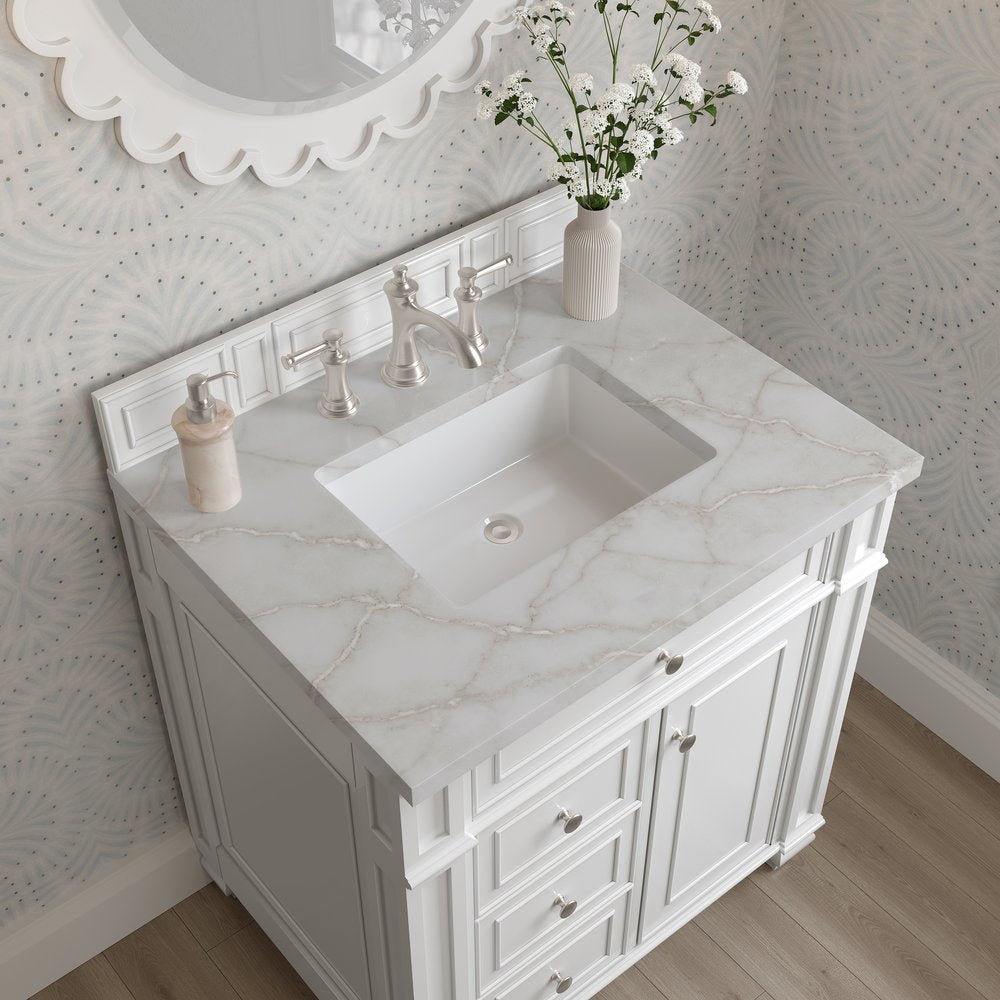 James Martin - Bristol 30" Single Vanity, Bright White w/ 3 CM Victorian Silver Silestone Top - 157-V30-BW-3VSL view 5