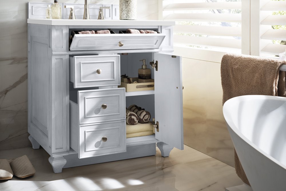 James Martin - Bristol 30" Single Vanity, Bright White w/ 3 CM White Zeus Silestone Top - 157-V30-BW-3WZ view 4