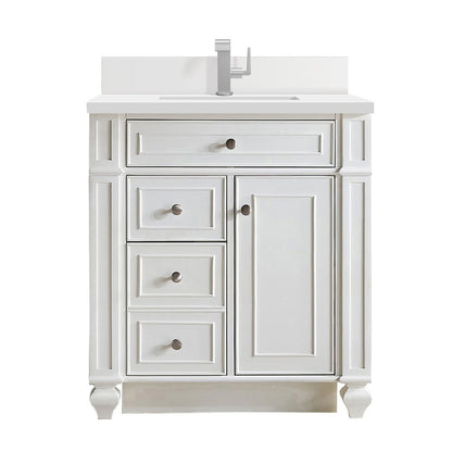 James Martin - Bristol 30" Single Vanity, Bright White w/ Single Hole 3 CM White Zeus Silestone Top & Backsplash - 157-V30-BW-1WZ view 1