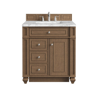 James Martin - Bristol 30" Single Vanity, Saddle Brown w/ 3 CM Carrara Marble Top - 157-V30-SBR-3CAR view 1