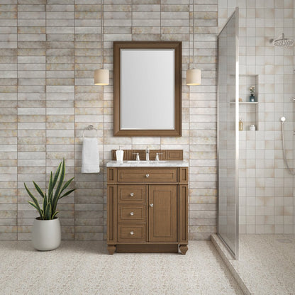 James Martin - Bristol 30" Single Vanity, Saddle Brown w/ 3 CM Carrara Marble Top - 157-V30-SBR-3CAR view 2