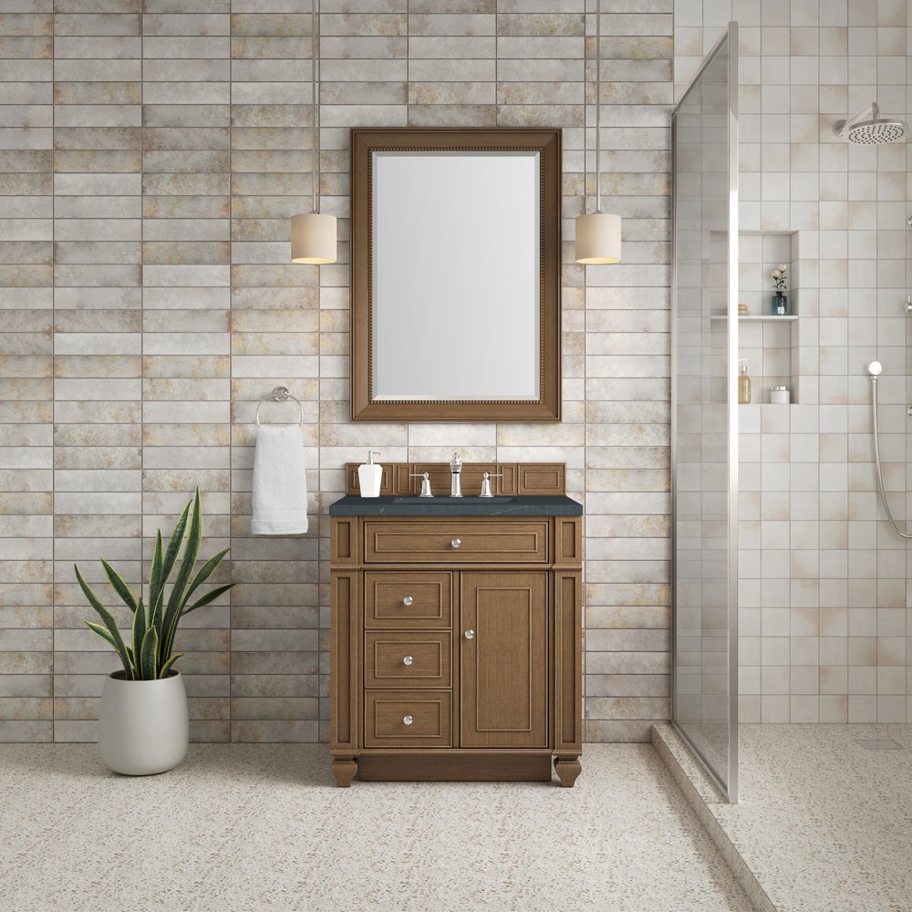 James Martin - Bristol 30" Single Vanity, Saddle Brown w/ 3 CM Charcoal Soapstone Silestone Top - 157-V30-SBR-3CSP view 2