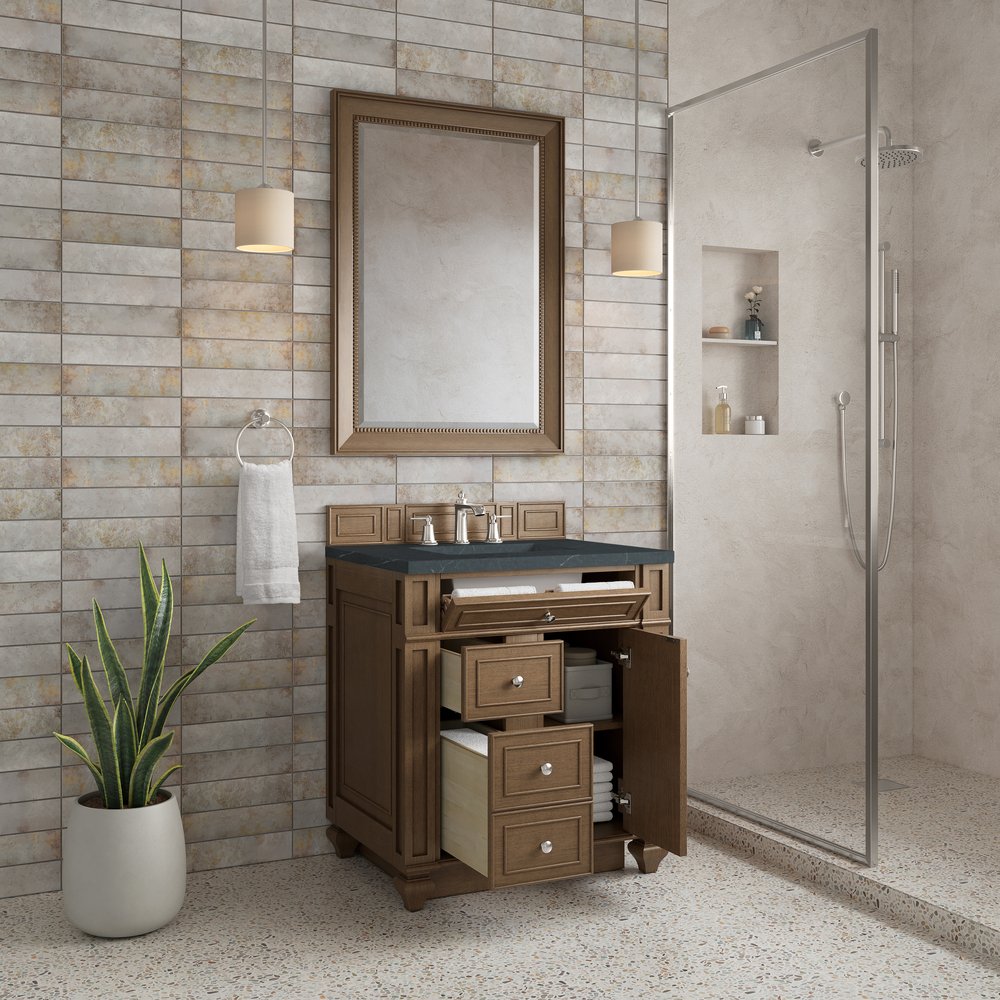 James Martin - Bristol 30" Single Vanity, Saddle Brown w/ 3 CM Charcoal Soapstone Silestone Top - 157-V30-SBR-3CSP view 4