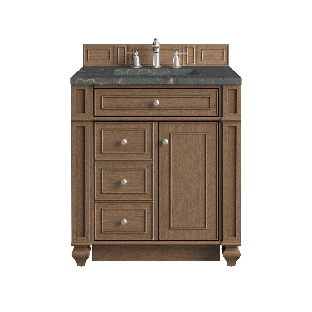 James Martin - Bristol 30" Single Vanity, Saddle Brown w/ 3 CM Parisien Bleu Silestone Top - 157-V30-SBR-3PBL view 1