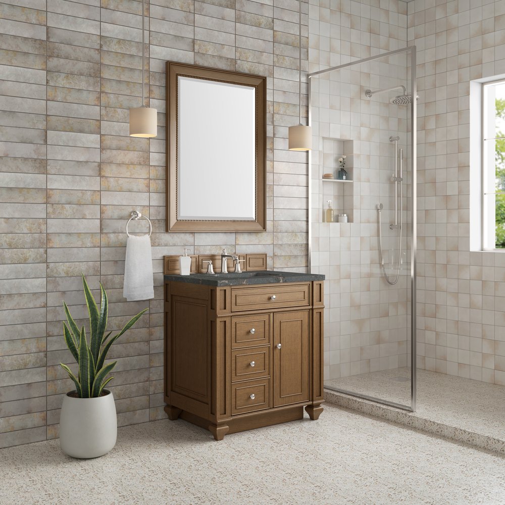 James Martin - Bristol 30" Single Vanity, Saddle Brown w/ 3 CM Parisien Bleu Silestone Top - 157-V30-SBR-3PBL view 3