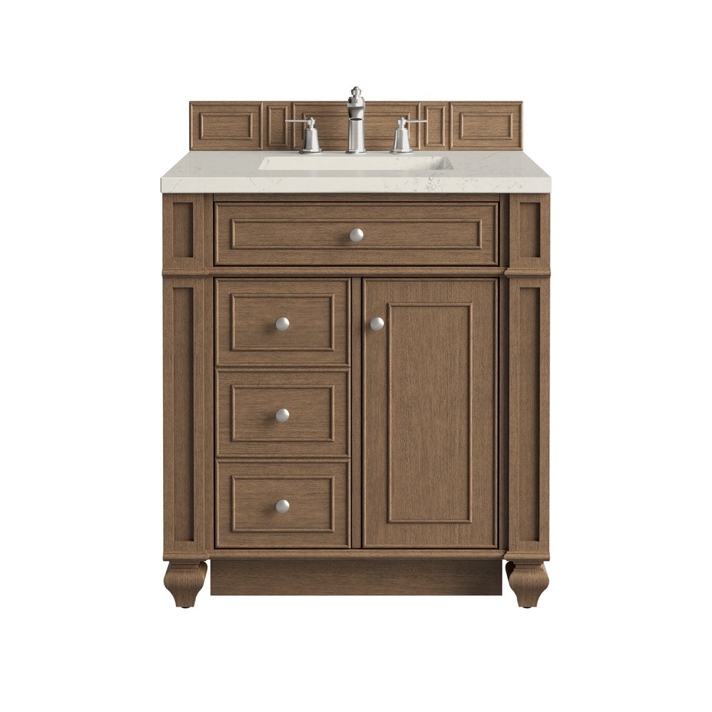 James Martin - Bristol 30" Single Vanity, Saddle Brown, w/ 3 CM Siberian Silestone Top - 157-V30-SBR-3SFR view 1
