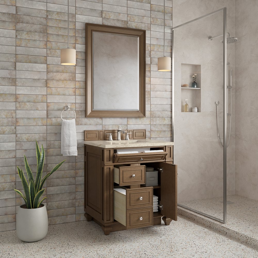 James Martin - Bristol 30" Single Vanity, Saddle Brown, w/ 3 CM Tajnar Eclos Top - 157-V30-SBR-3TJR view 4