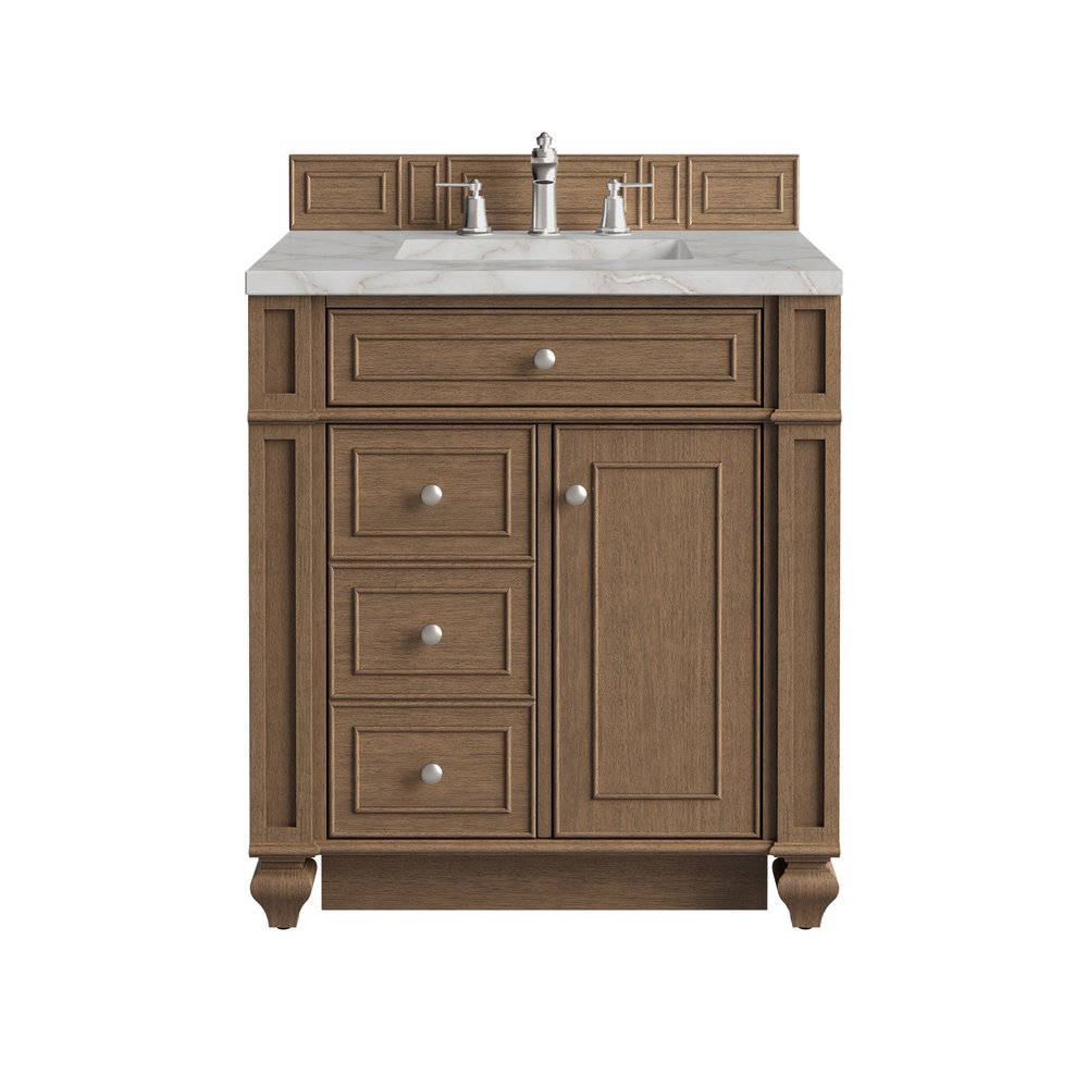James Martin - Bristol 30" Single Vanity, Saddle Brown w/ 3 CM Victorian Silver Silestone Top - 157-V30-SBR-3VSL view 1