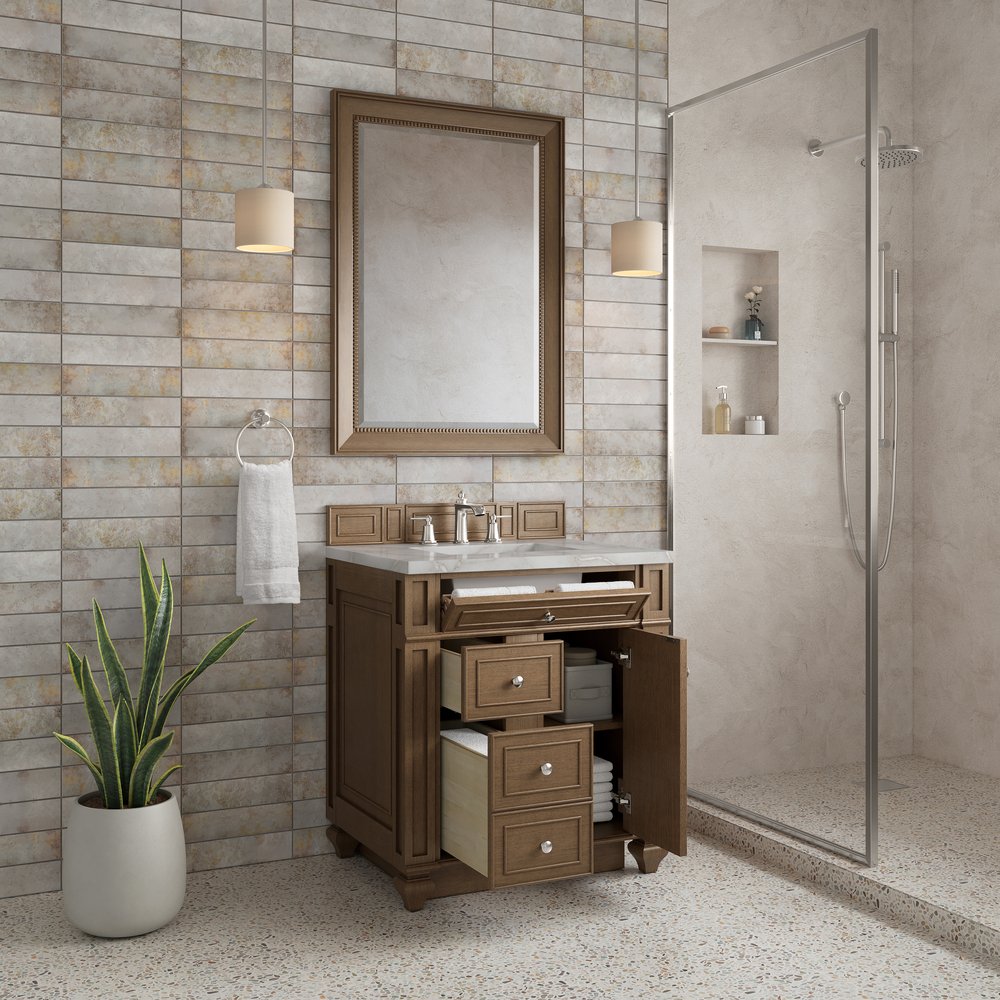 James Martin - Bristol 30" Single Vanity, Saddle Brown w/ 3 CM Victorian Silver Silestone Top - 157-V30-SBR-3VSL view 4
