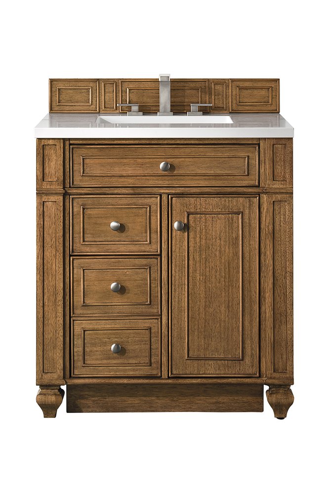 James Martin - Bristol 30" Single Vanity, Saddle Brown w/ 3 CM White Zeus Silestone Top - 157-V30-SBR-3WZ view 1