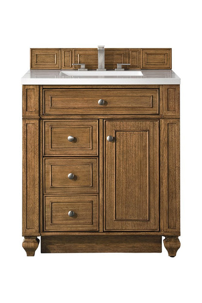 James Martin - Bristol 30" Single Vanity, Saddle Brown w/ 3 CM White Zeus Silestone Top - 157-V30-SBR-3WZ view 1