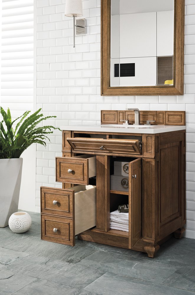 James Martin - Bristol 30" Single Vanity, Saddle Brown w/ 3 CM White Zeus Silestone Top - 157-V30-SBR-3WZ view 4