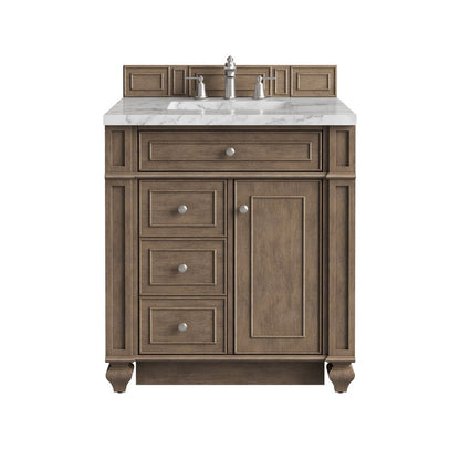 James Martin - Bristol 30" Single Vanity, Whitewashed Walnut w/ 3 CM Carrara Marble Top - 157-V30-WW-3CAR view 1
