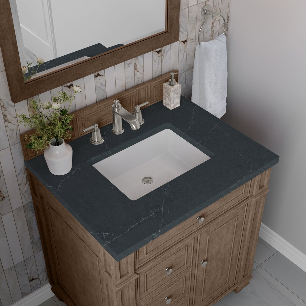 James Martin - Bristol 30" Single Vanity, Whitewashed Walnut w/ 3 CM Charcoal Soapstone Silestone Top - 157-V30-WW-3CSP view 5