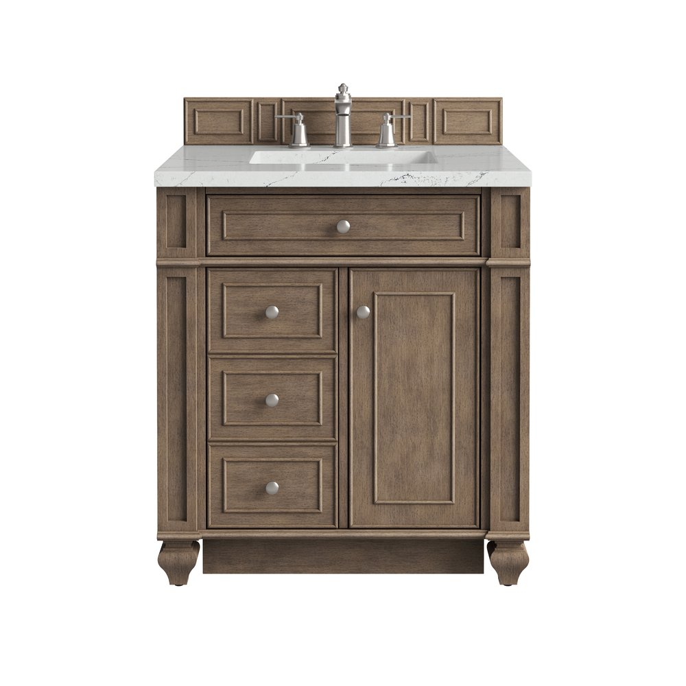 James Martin - Bristol 30" Single Vanity, Whitewashed Walnut w/ 3 CM Ethereal Noctis Silestone Top - 157-V30-WW-3ENC view 1
