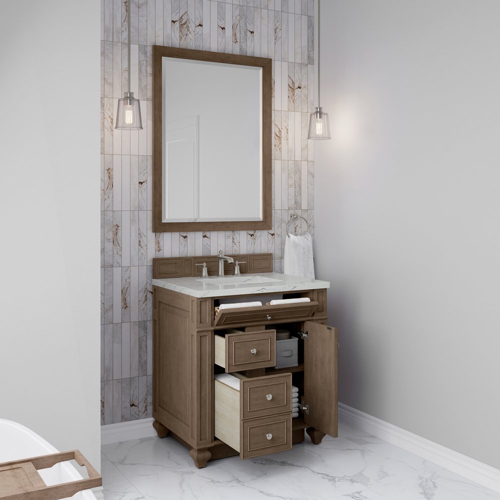 James Martin - Bristol 30" Single Vanity, Whitewashed Walnut w/ 3 CM Ethereal Noctis Silestone Top - 157-V30-WW-3ENC view 4