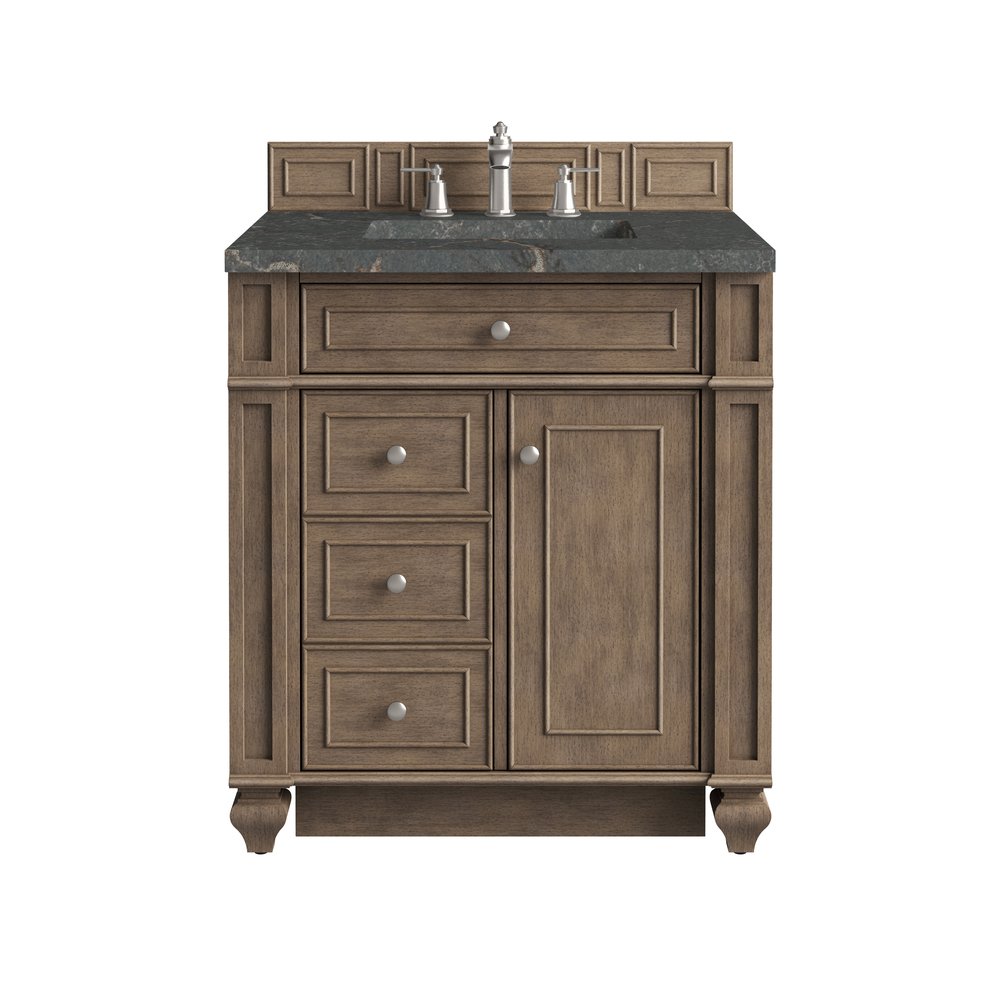 James Martin - Bristol 30" Single Vanity, Whitewashed Walnut w/ 3 CM Parisien Bleu Silestone Top - 157-V30-WW-3PBL view 1