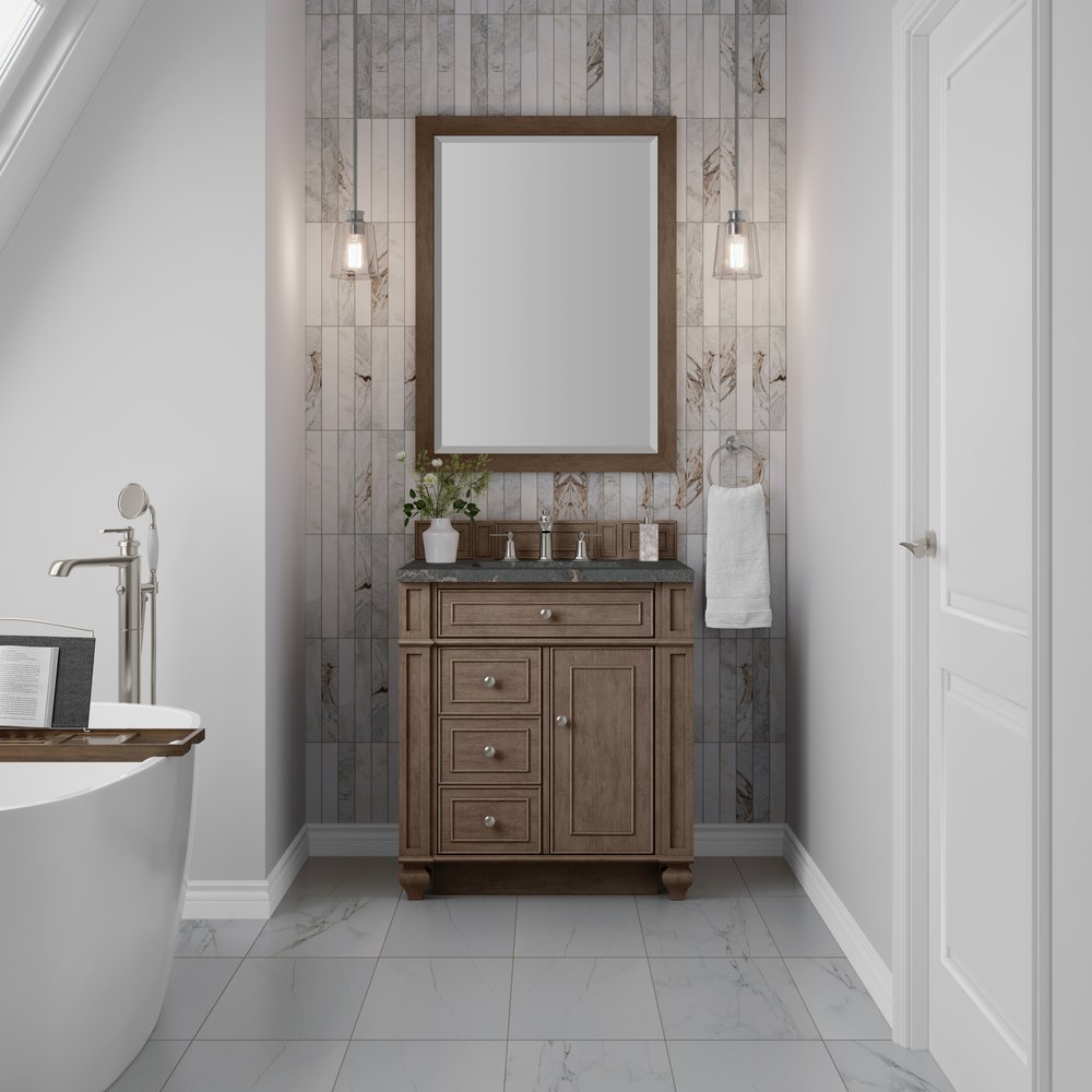 James Martin - Bristol 30" Single Vanity, Whitewashed Walnut w/ 3 CM Parisien Bleu Silestone Top - 157-V30-WW-3PBL view 2
