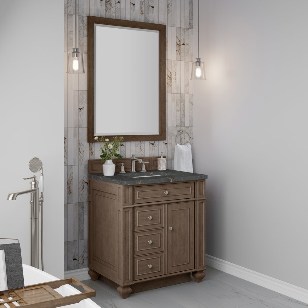 James Martin - Bristol 30" Single Vanity, Whitewashed Walnut w/ 3 CM Parisien Bleu Silestone Top - 157-V30-WW-3PBL view 3