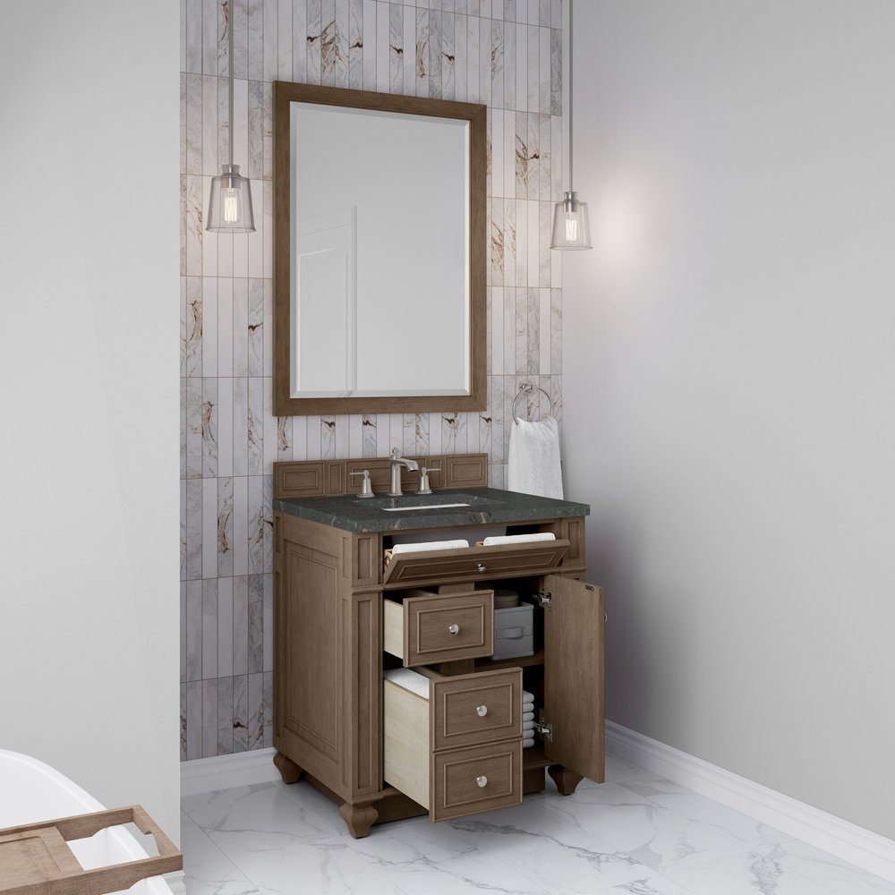 James Martin - Bristol 30" Single Vanity, Whitewashed Walnut w/ 3 CM Parisien Bleu Silestone Top - 157-V30-WW-3PBL view 4