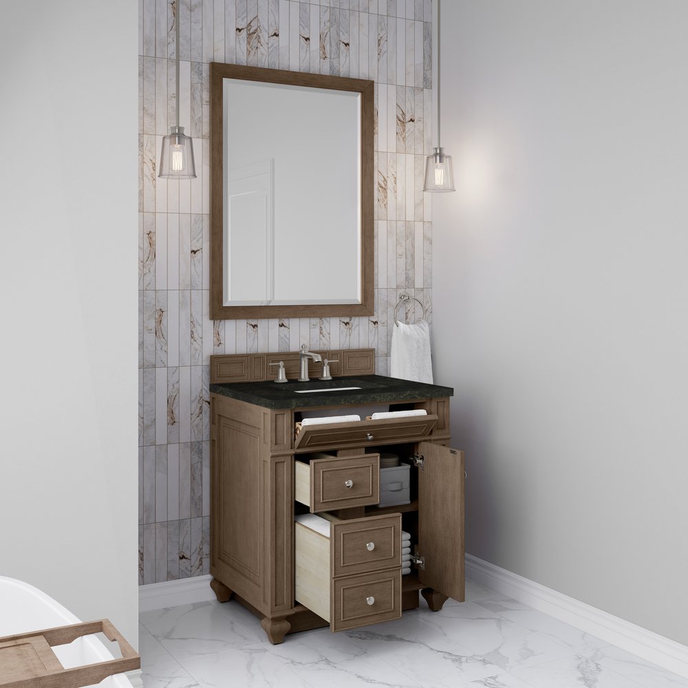 James Martin - Bristol 30" Single Vanity, Whitewashed Walnut, w/ 3 CM Phantome Eclos Top - 157-V30-WW-3PHT view 4