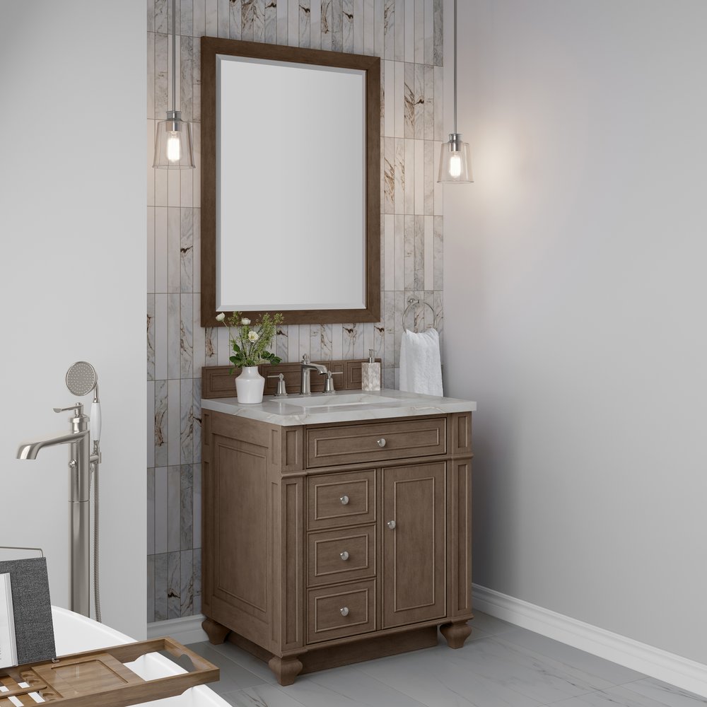 James Martin - Bristol 30" Single Vanity, Whitewashed Walnut w/ 3 CM Victorian Silver Silestone Top - 157-V30-WW-3VSL view 3