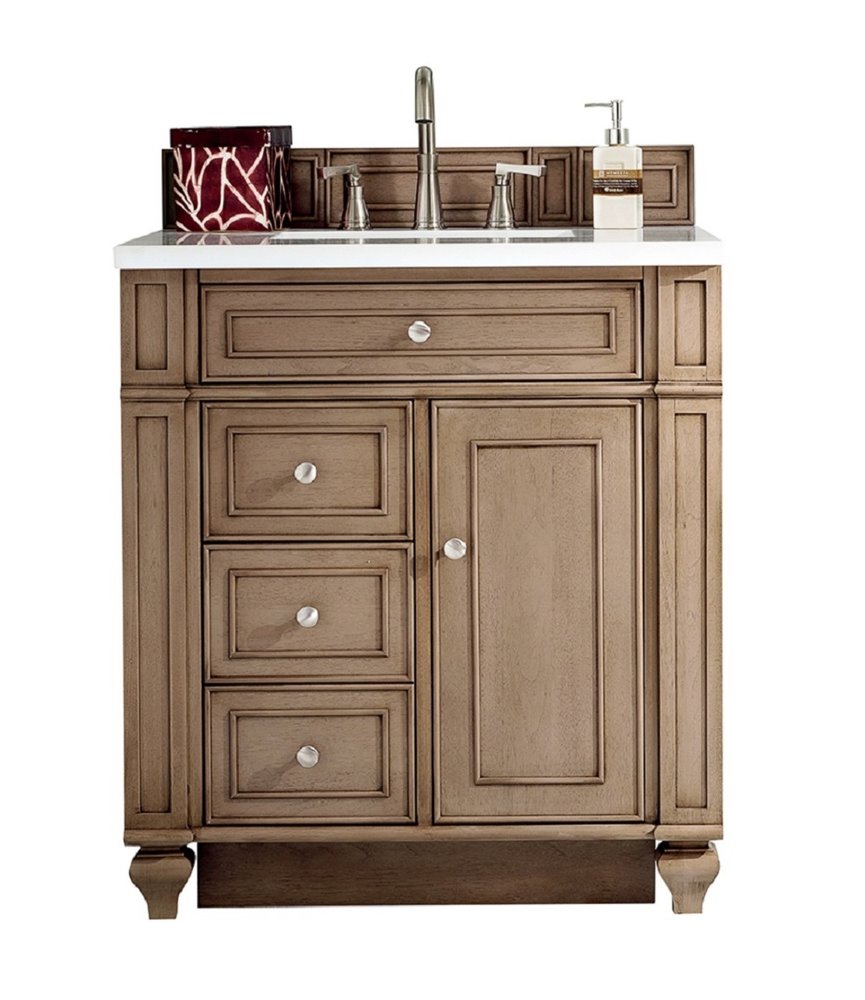 James Martin - Bristol 30" Single Vanity, Whitewashed Walnut w/ 3 CM White Zeus Silestone Top - 157-V30-WW-3WZ view 1