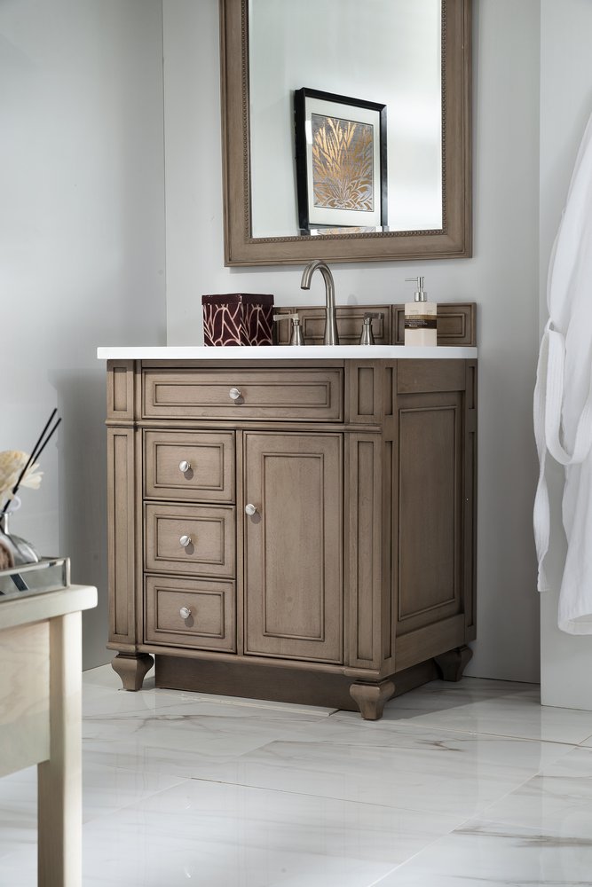 James Martin - Bristol 30" Single Vanity, Whitewashed Walnut w/ 3 CM White Zeus Silestone Top - 157-V30-WW-3WZ view 3