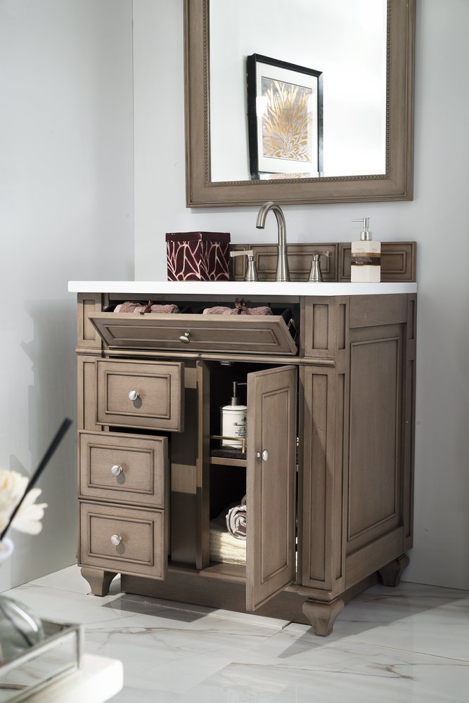 James Martin - Bristol 30" Single Vanity, Whitewashed Walnut w/ 3 CM White Zeus Silestone Top - 157-V30-WW-3WZ view 4