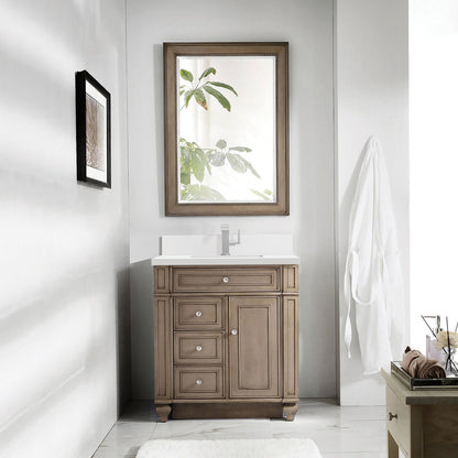 James Martin - Bristol 30" Single Vanity, Whitewashed Walnut w/ Single Hole 3 CM White Zeus Silestone Top & Backsplash - 157-V30-WW-1WZ view 2
