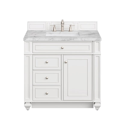 James Martin - Bristol 36" Single Vanity, Bright White w/ 3 CM Carrara Marble Top - 157-V36-BW-3CAR view 1