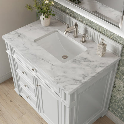 James Martin - Bristol 36" Single Vanity, Bright White w/ 3 CM Carrara Marble Top - 157-V36-BW-3CAR view 5