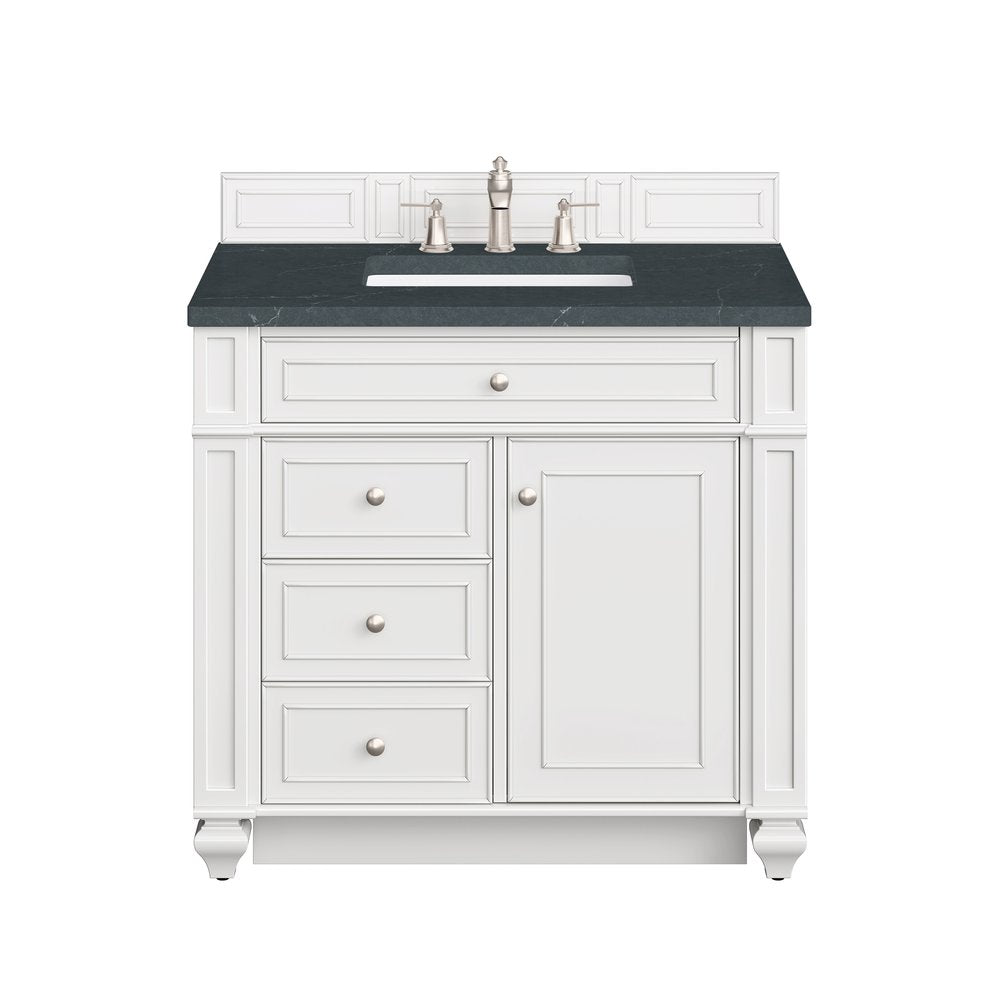James Martin - Bristol 36" Single Vanity, Bright White w/ 3 CM Charcoal Soapstone Silestone Top - 157-V36-BW-3CSP view 1