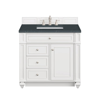 James Martin - Bristol 36" Single Vanity, Bright White w/ 3 CM Charcoal Soapstone Silestone Top - 157-V36-BW-3CSP view 1