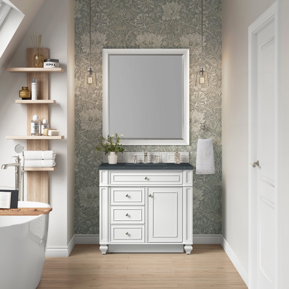 James Martin - Bristol 36" Single Vanity, Bright White w/ 3 CM Charcoal Soapstone Silestone Top - 157-V36-BW-3CSP view 2