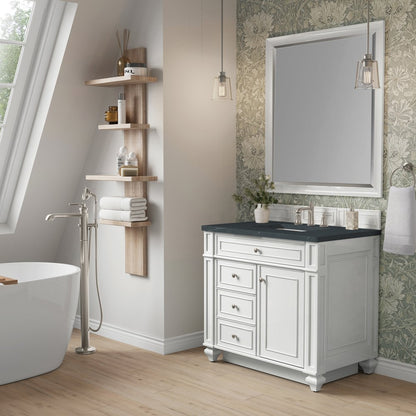 James Martin - Bristol 36" Single Vanity, Bright White w/ 3 CM Charcoal Soapstone Silestone Top - 157-V36-BW-3CSP view 3