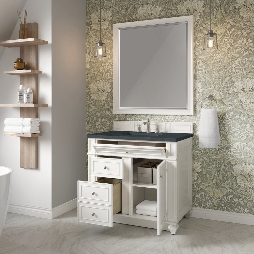 James Martin - Bristol 36" Single Vanity, Bright White w/ 3 CM Charcoal Soapstone Silestone Top - 157-V36-BW-3CSP view 4
