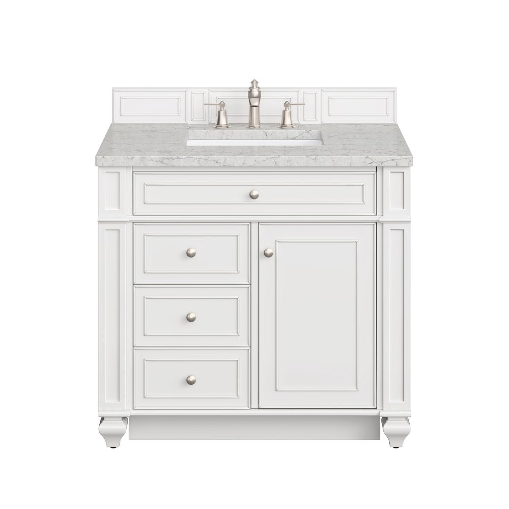 James Martin - Bristol 36" Single Vanity, Bright White w/ 3 CM Eternal Jasmine Pearl Silestone Top - 157-V36-BW-3EJP view 1
