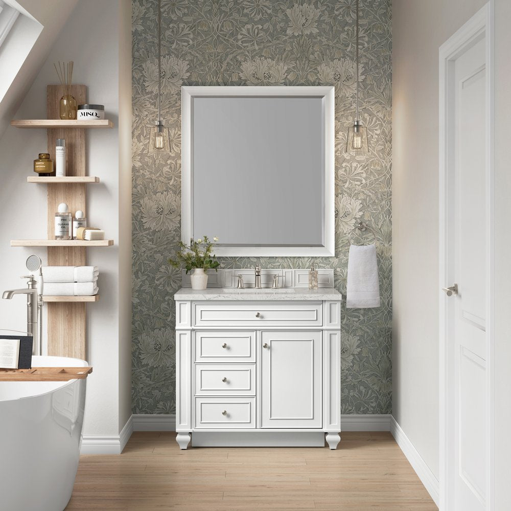 James Martin - Bristol 36" Single Vanity, Bright White w/ 3 CM Eternal Jasmine Pearl Silestone Top - 157-V36-BW-3EJP view 2